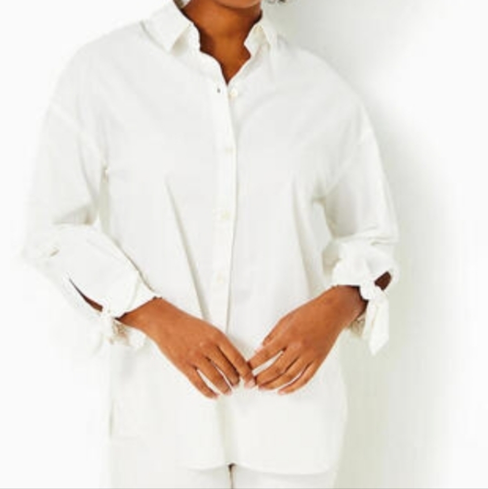 Lilly Pulitzer Lesia Relaxed Button Down Shirt Resort White Size Large